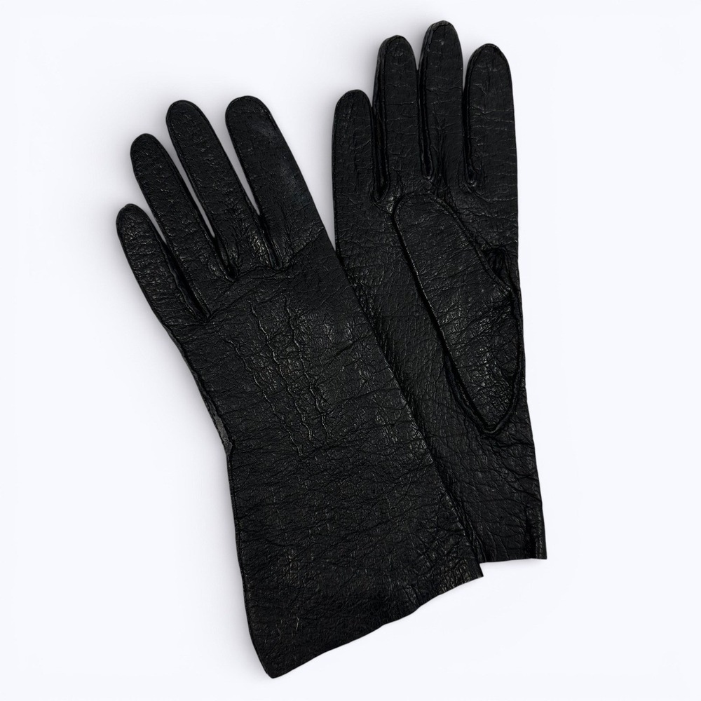 Vintage Black Genuine Pigskin Gloves By Superb Flared Womens Sz 7
